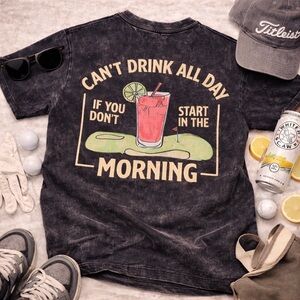 Vintage Acid Wash Golf Graphic Tee “Can’t Drink All Day” Black Medium